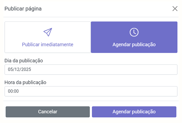 Agendamento de páginas